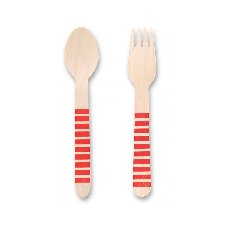 Wooden Party Utensils - Red Stripe