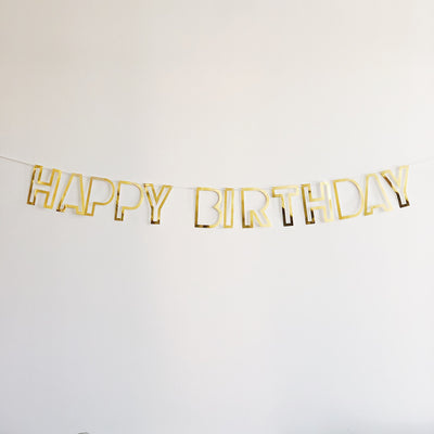 Happy Birthday Party Garland -  Gold Mirror