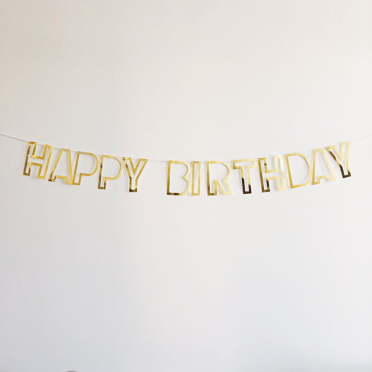 Happy Birthday Party Garland -  Gold Mirror