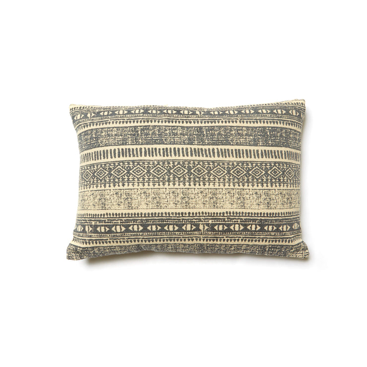 Cotton Textured Pillow w/ Print, Natural & Blue