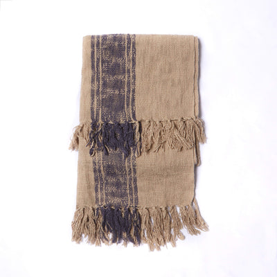 Cotton Throw W/ Stripes & Fringe 