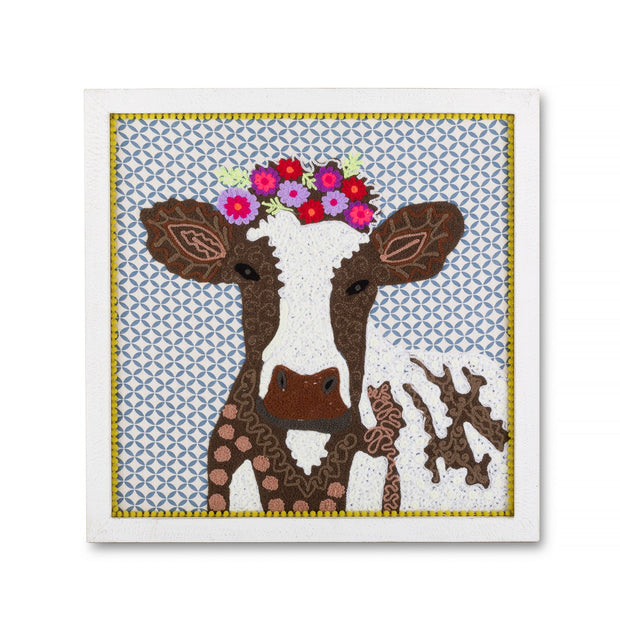 Wall Art - Cow Embroidered Framed