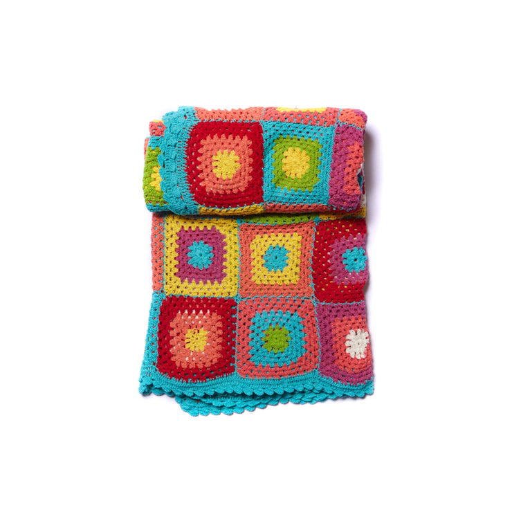 Cotton Crochet Squares Throw Blanket