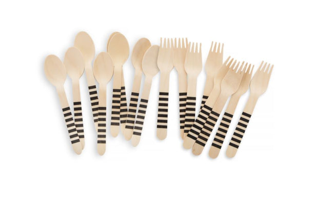 Wooden Party Utensils - Black Stripe