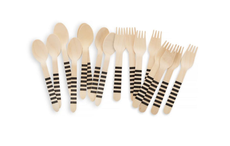 Wooden Party Utensils - Black Stripe