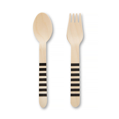 Wooden Party Utensils - Black Stripe