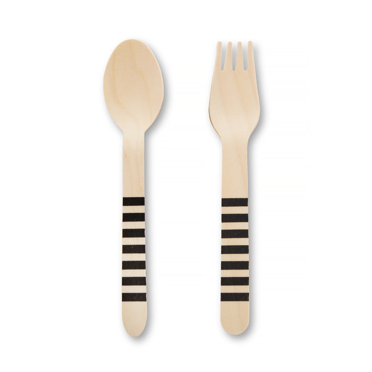 Wooden Party Utensils - Black Stripe