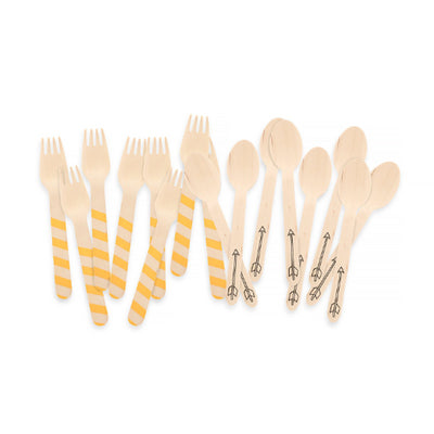 Wooden Party Utensils - Yellow Stripe and Arrow