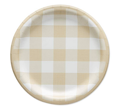 Party Plate - Beige Checkered Cake Plate - 7"