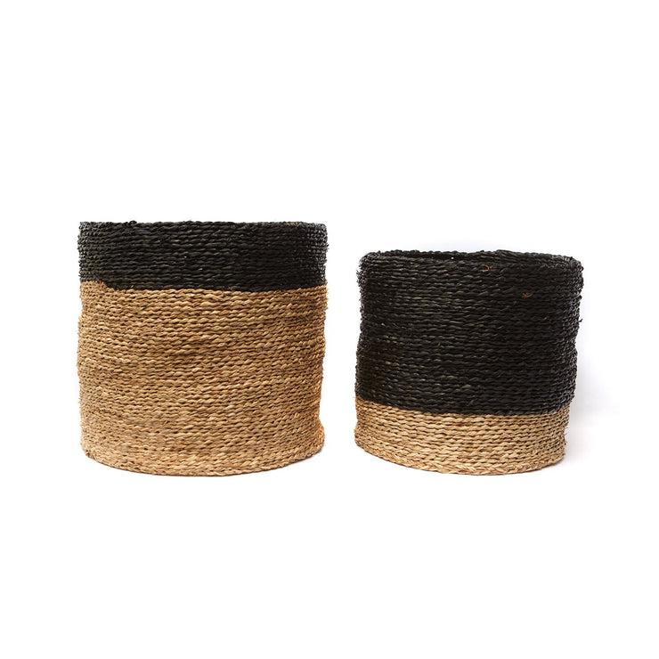 Natural Seagrass Baskets w/ Black Stripe Set of 2