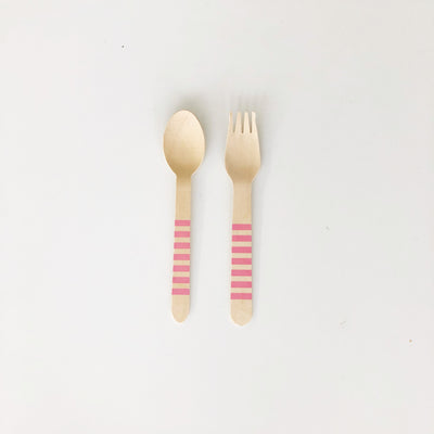 Wooden Party Utensils - Pink Stripe