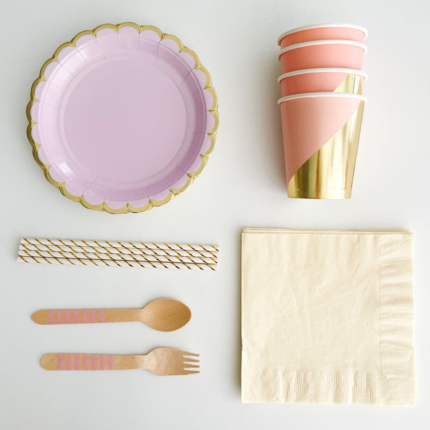 Blush Pink Paper Plates With Gold Scalloped Edge Girly Elegant 