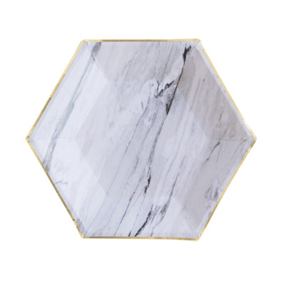 Cake Plate - Grey Marble Hexagon Plates - 8"