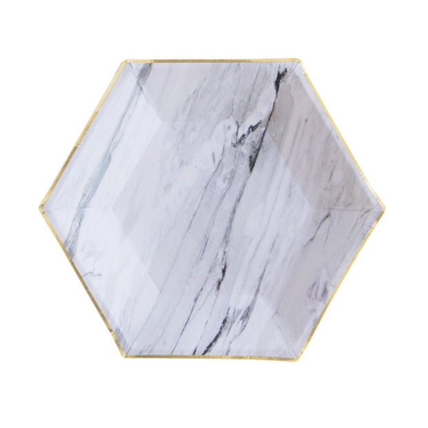 Cake Plate - Grey Marble Hexagon Plates - 8"