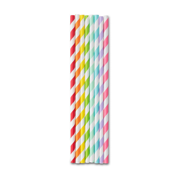 Party Paper Straw - Multi Color Rainbow Stripe